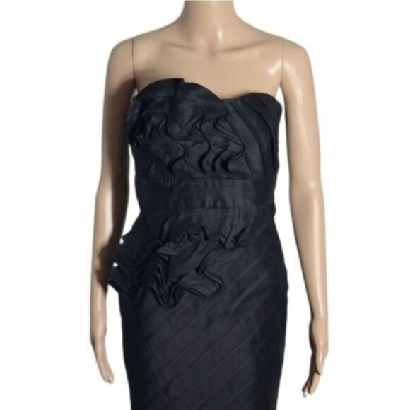 𝅺PHOEBE COUTURE Black 100% Silk Elegant Strapless Cocktail Dress Size 4 - Picture 2 of 16